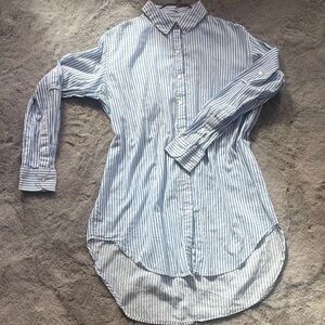 Zara Blue and White Striped Button Down Shirt